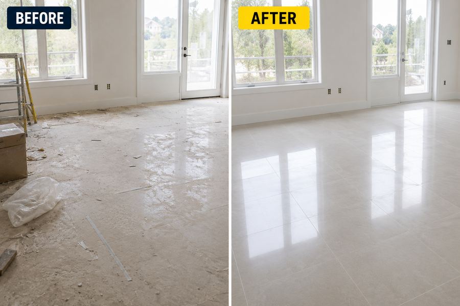 Post-construction cleaning before and after