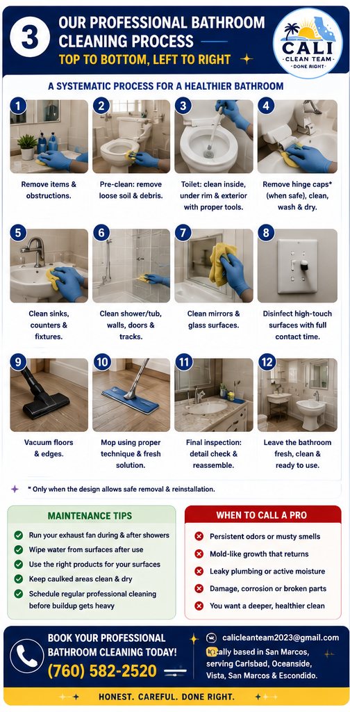 Our professional bathroom disinfection & sanitizing process in San Marcos, CA, step by step