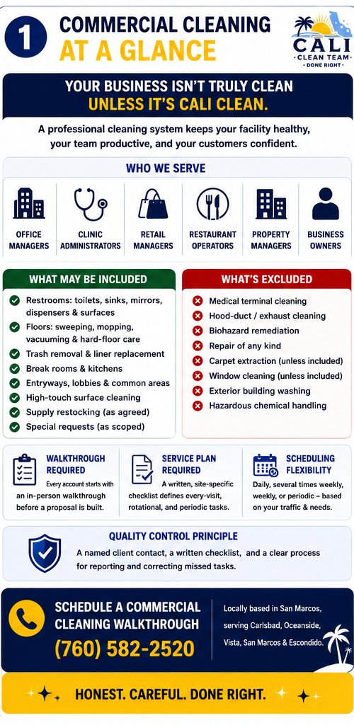 Commercial Cleaning Services in San Marcos, CA — quick facts: what's included and what may be permanent