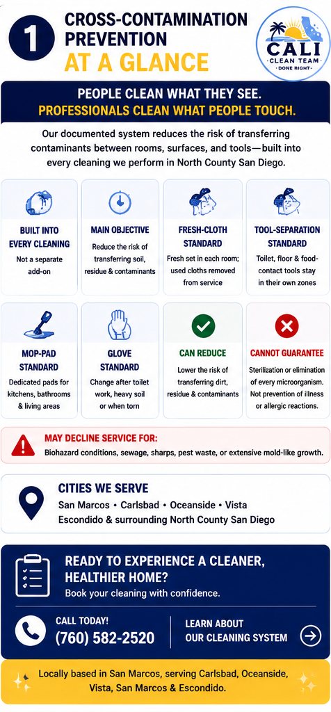 Cross-Contamination Prevention Cleaning in San Marcos, CA — quick facts: what's included and what may be permanent