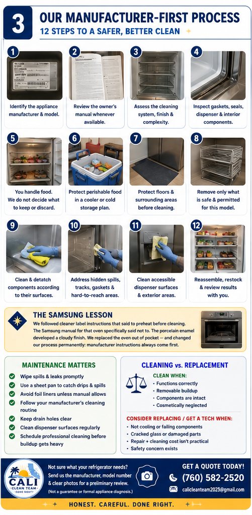 Our professional refrigerator cleaning process in San Marcos, CA, step by step