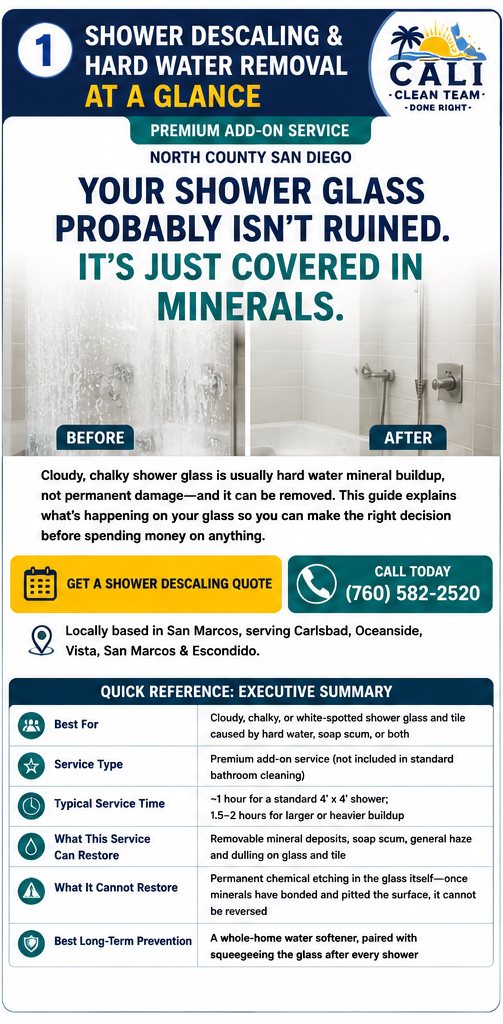 Shower Descaling & Hard Water Removal in San Marcos, CA — quick facts: what's included and what may be permanent